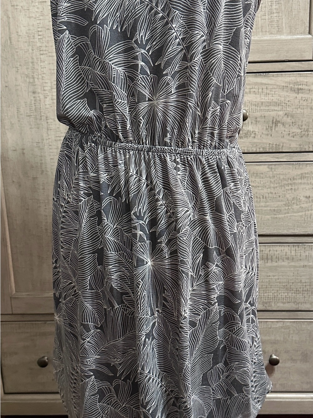 Prana Gray Palm-Print Spaghetti-Strap Maxi Dress